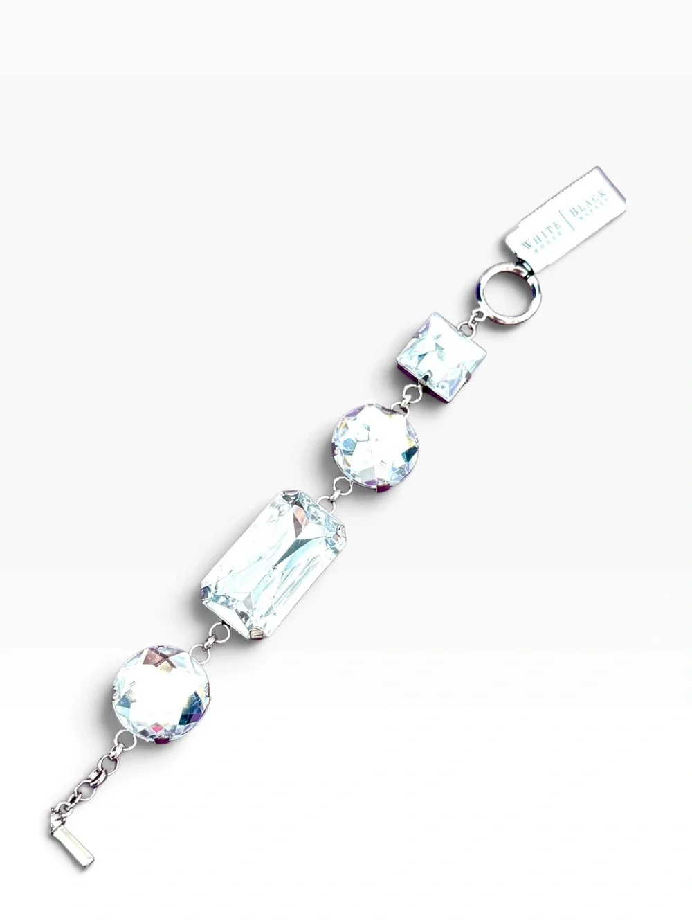 WHBM Oversized Clear Crystal Silver Toggle Statement Bracelet NWT
